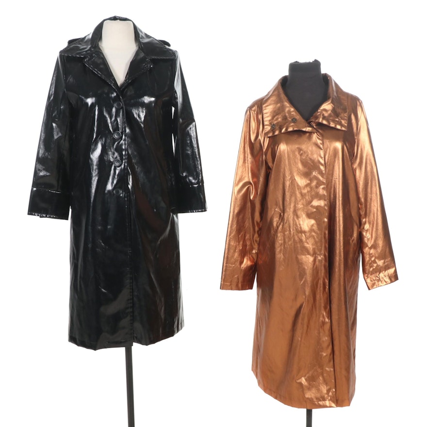 Jane Post for Saks Fifth Avenue Bronze Metallic and Black Raincoats