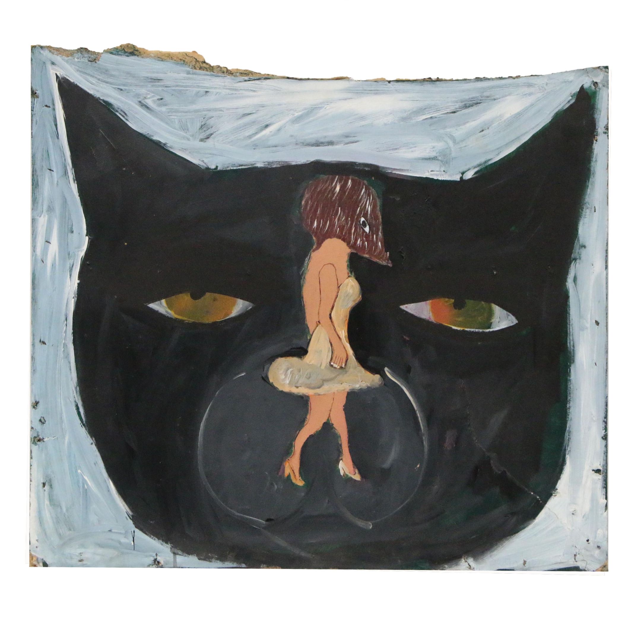 Earl Swanigan Outsider Art Acrylic Painting "Pussy Cat", 21st Century