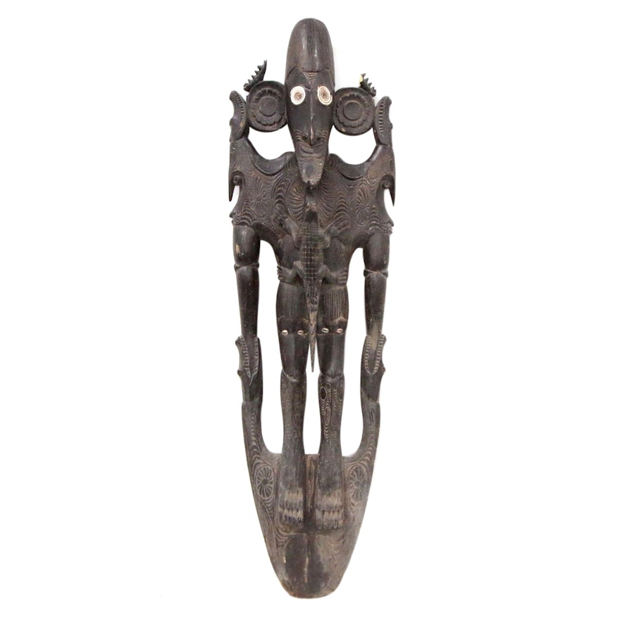 Middle Sepik River Crocodile and Figural Suspension Hook