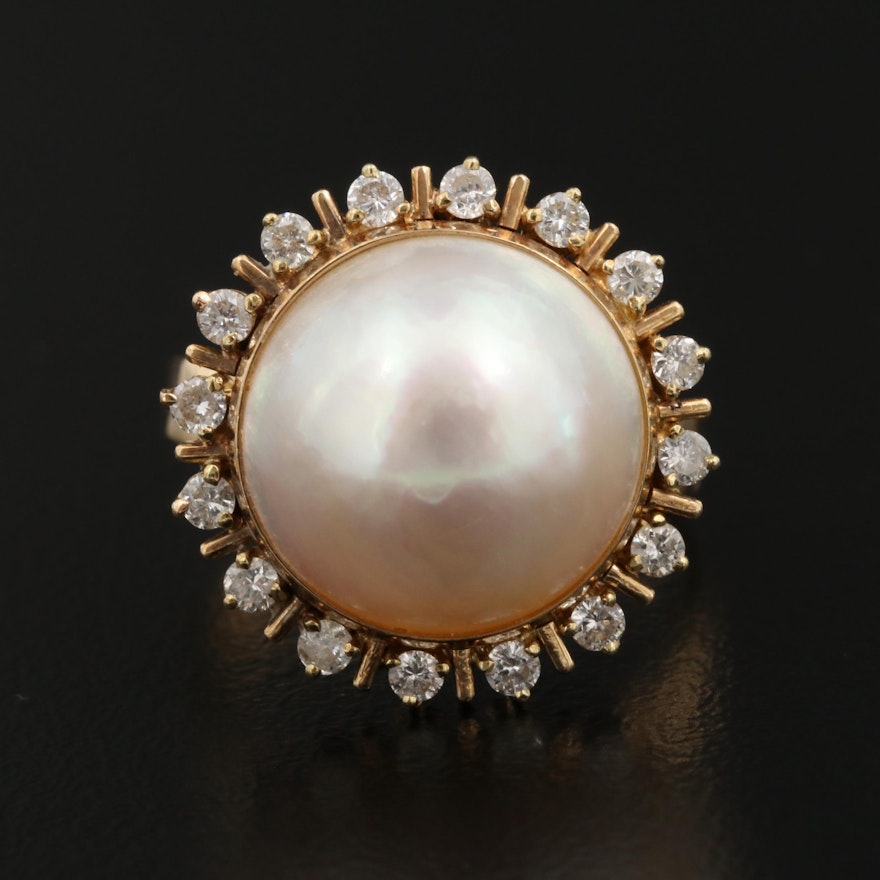 14K  Mabé Pearl and Diamond Halo Ring