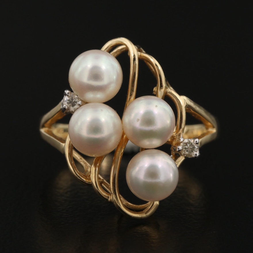 14K Cultured Pearl and Diamond Ring