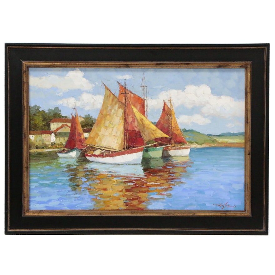 Impasto Oil Painting Italian Harbor