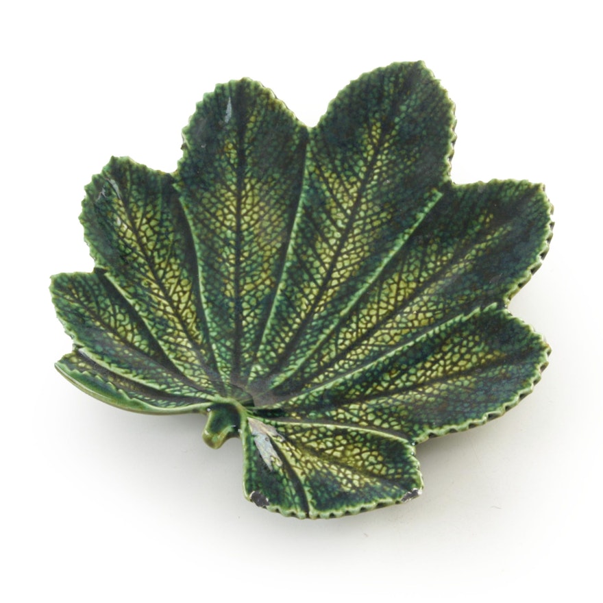 Christian Tortu Majolica Leaf-Shaped Dish