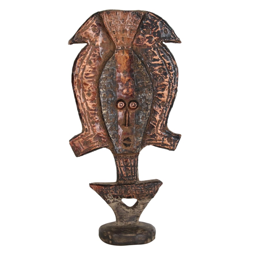 Kota Style Reliquary Copper Plated Wood Figure