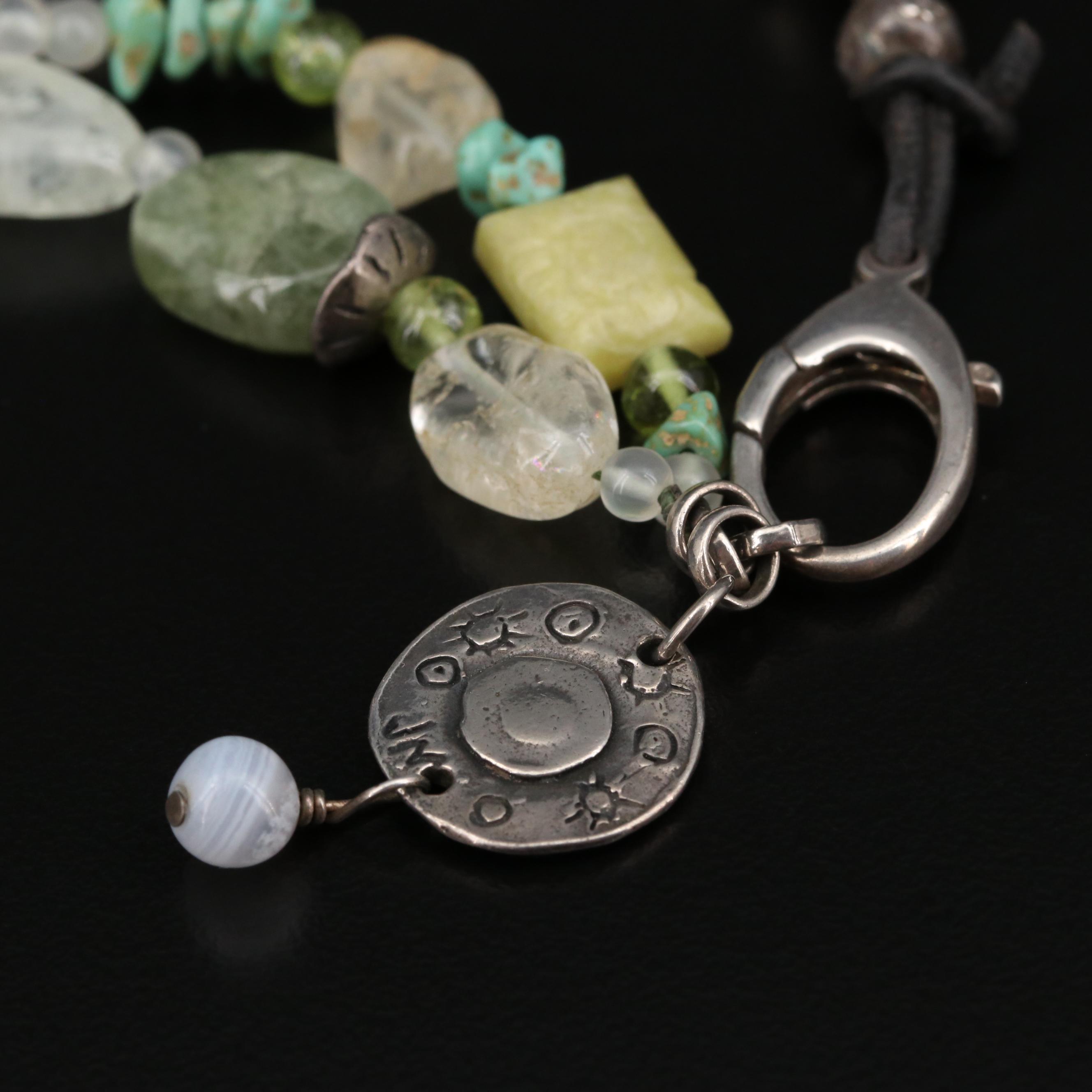 Jes Maharry Sterling Turquoise, Peridot and Moonstone Beaded Bracelet