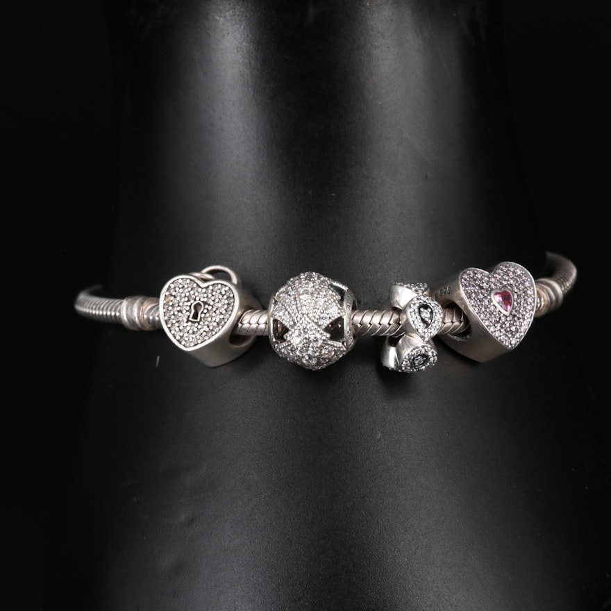 Pandora Sterling Silver Cubic Zirconia Charm Bracelet