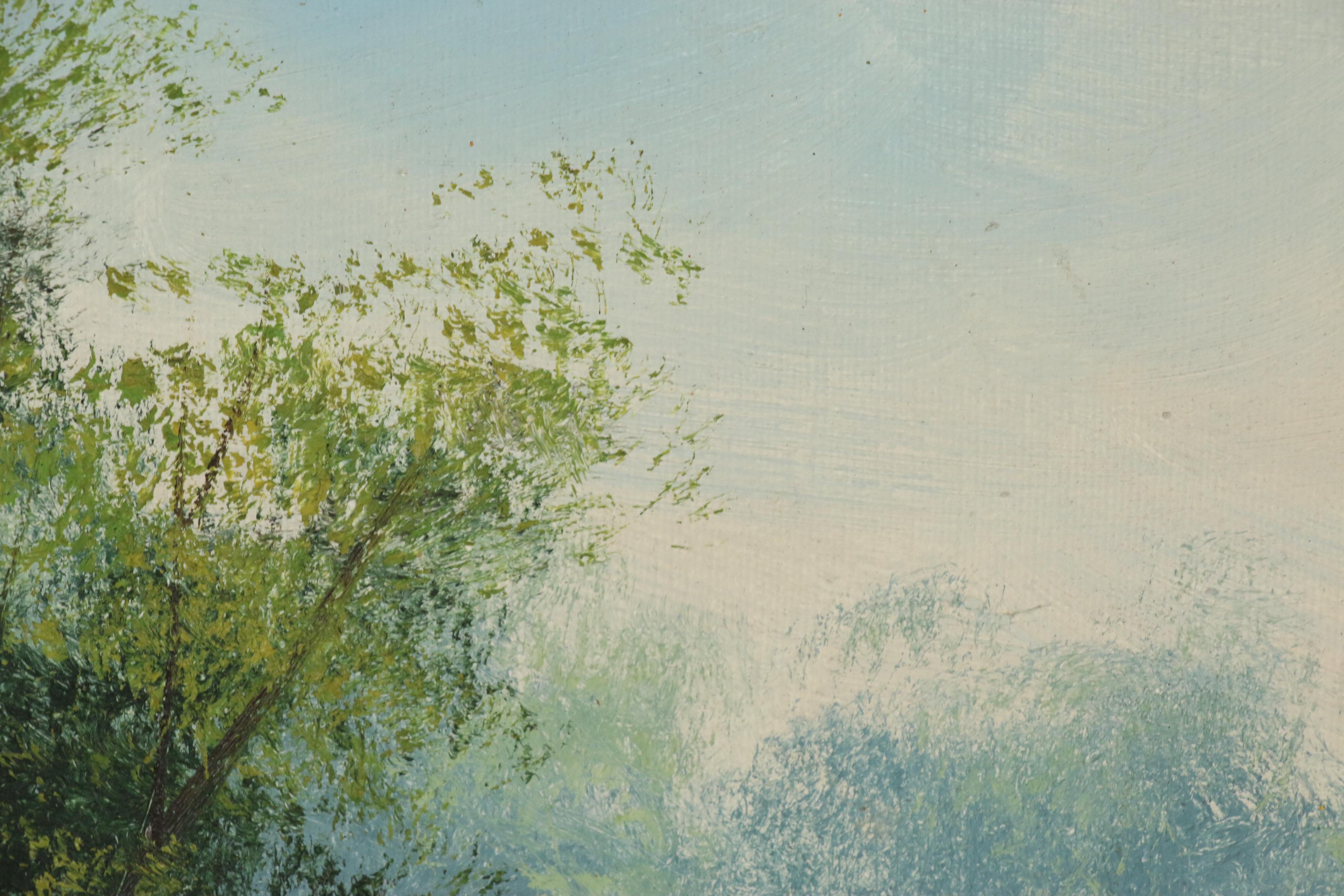 Anthony Cabbetti Lakeside Landscape Oil Painting, Late 20th Century