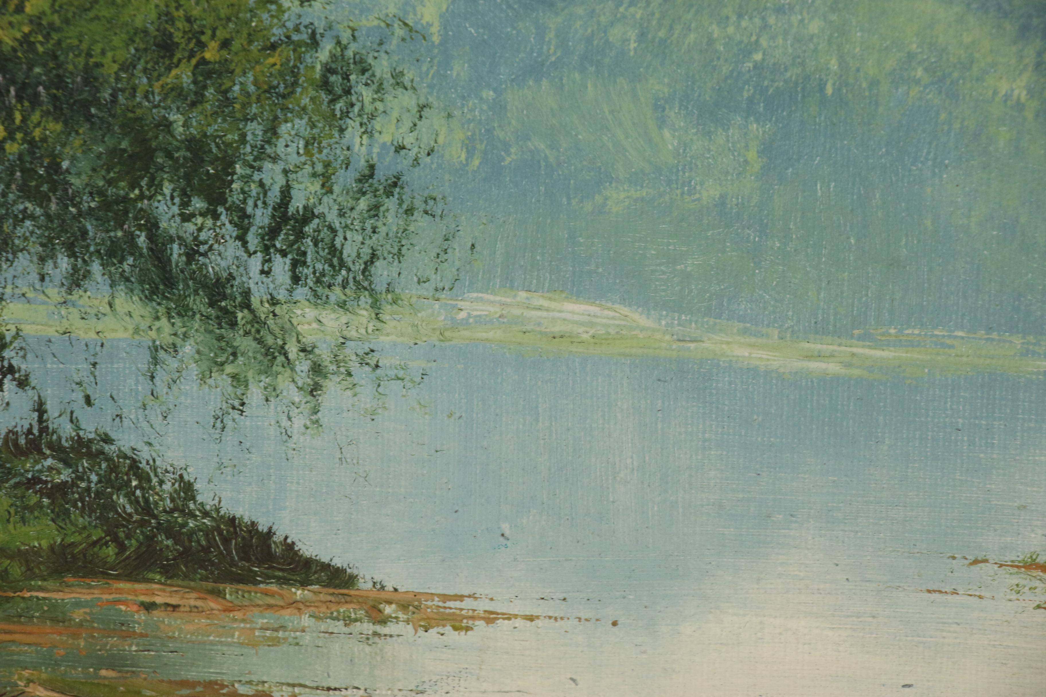 Anthony Cabbetti Lakeside Landscape Oil Painting, Late 20th Century