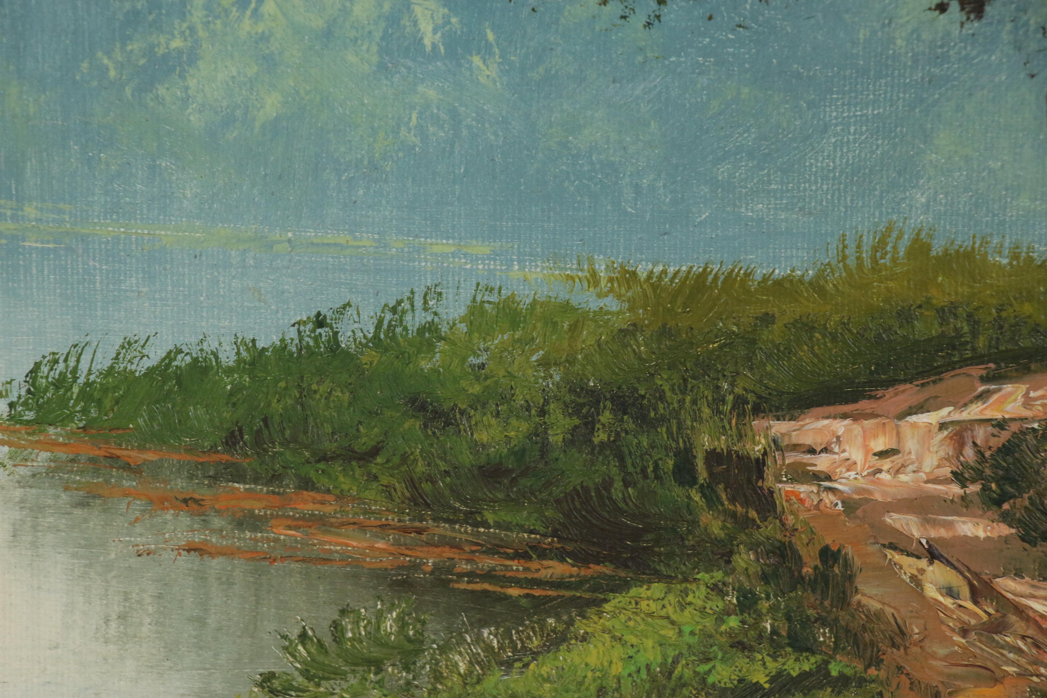 Anthony Cabbetti Lakeside Landscape Oil Painting, Late 20th Century