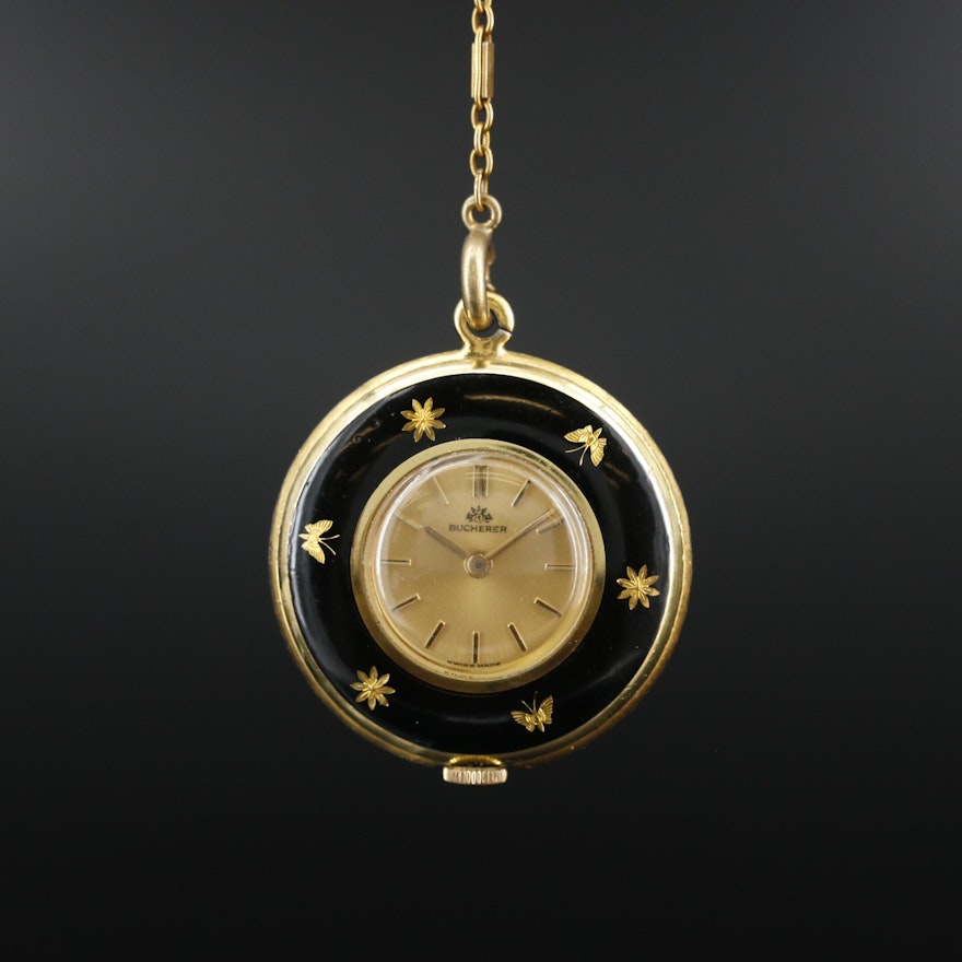 Bucherer Enameled Pendant Watch