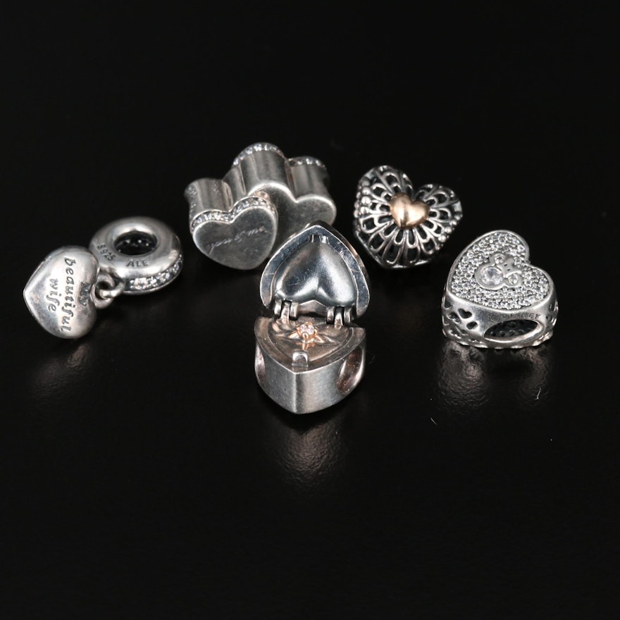 Pandora Sterling Beads Featuring Disney Mickey and Minnie Mouse Heart Bead