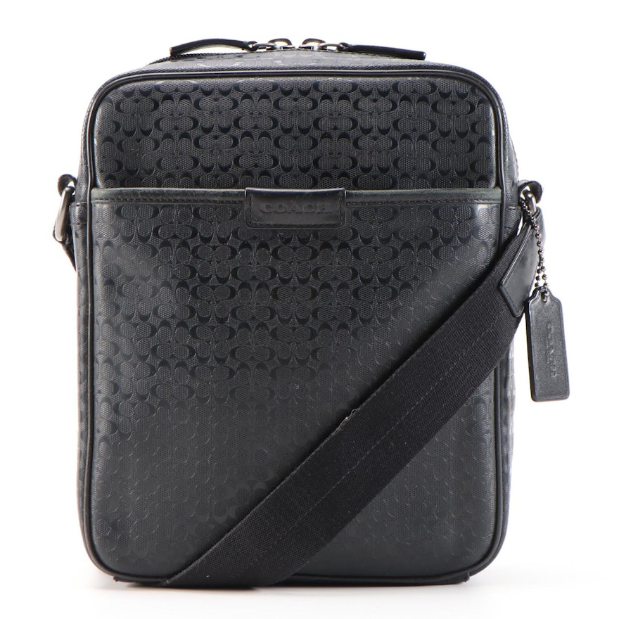 Coach Heritage Signature Embossed PVC Flight Bag in Black with Leather Trim