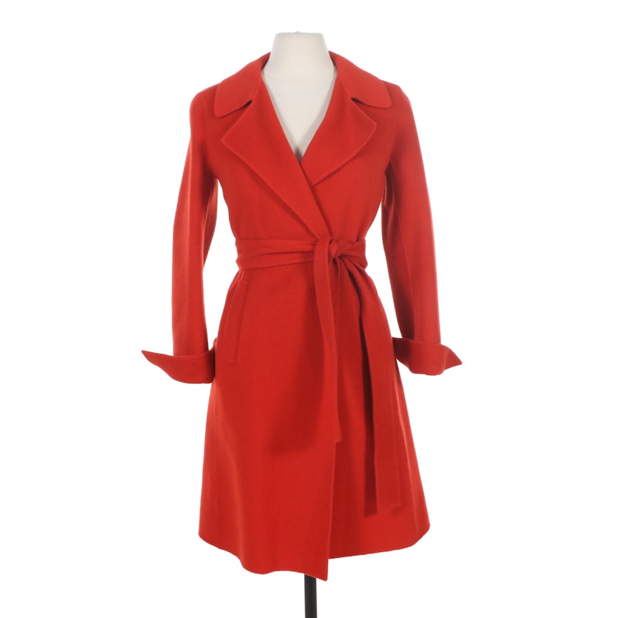 Charles Nolan New York Red Wool Blend Coat with Tie Belt