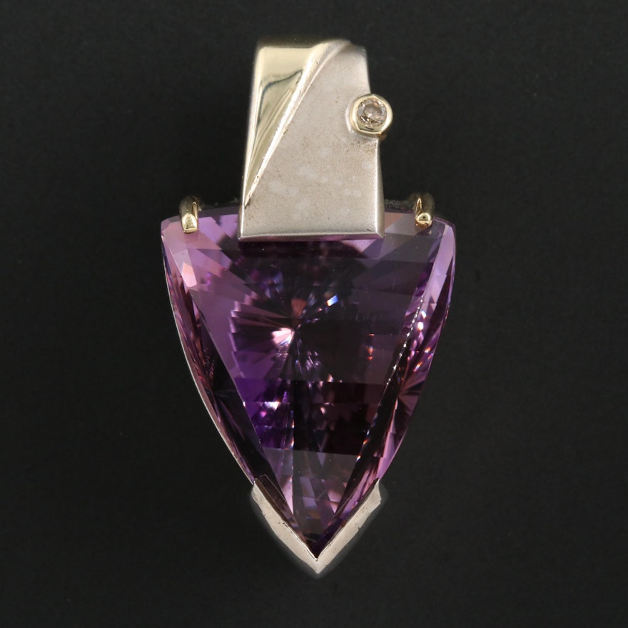 Sterling Silver Amethyst and Diamond Pendant With 18K Accents