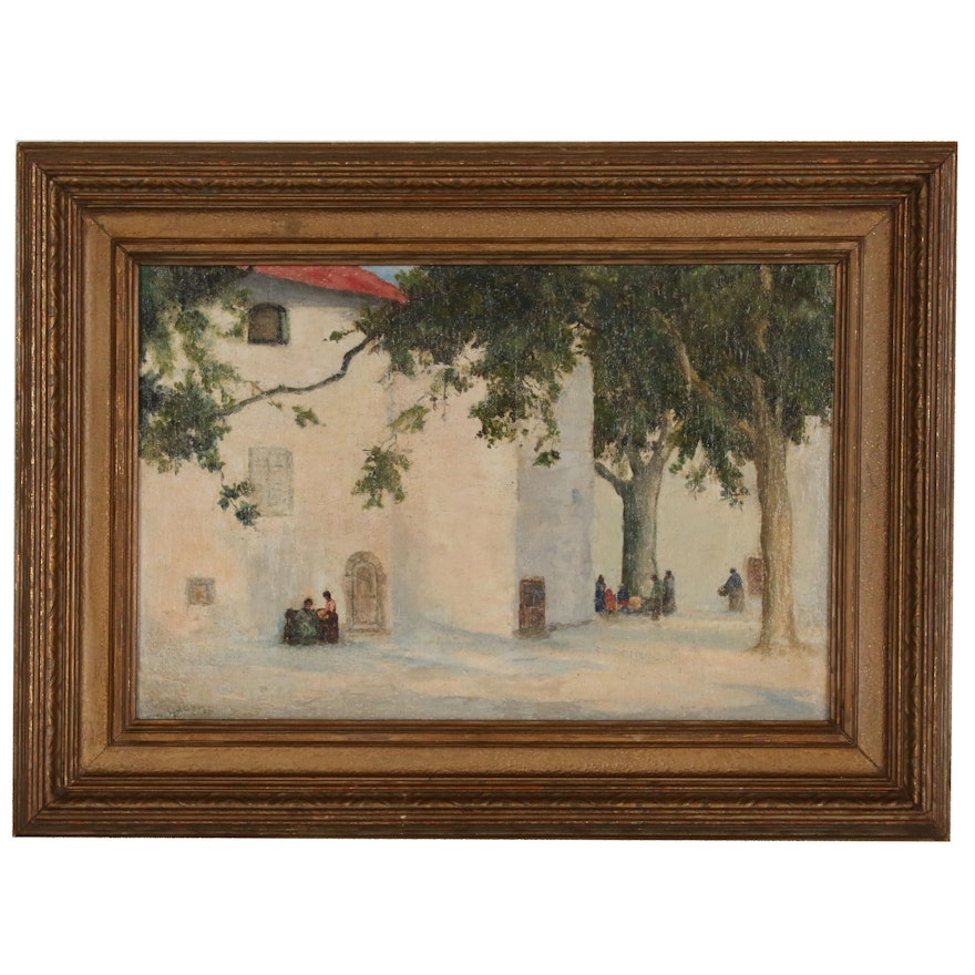 Architectural Landscape Oil Painting, Late 19th to Early 20th Century