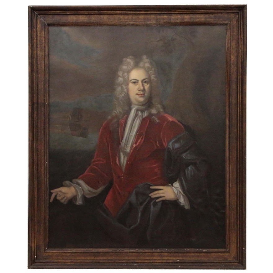 Oil Portrait of English Admiral, Follower of Sir Godfrey Kneller, 18th Century