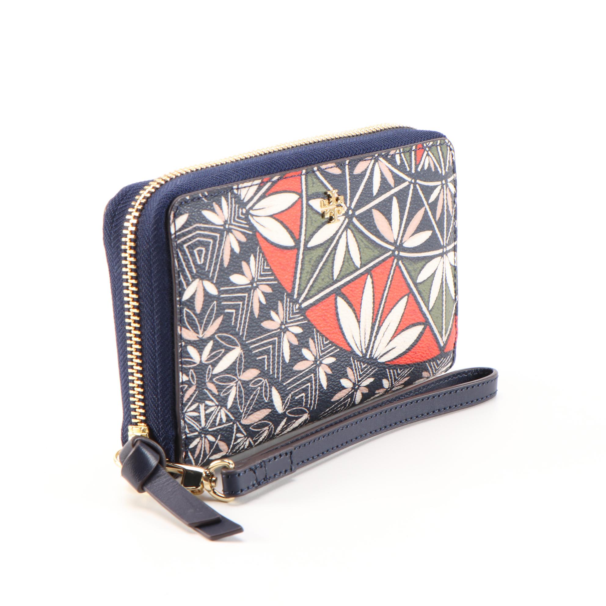 Tory Burch Kerrington Zip-Around Wristlet in Navy Pottery Print