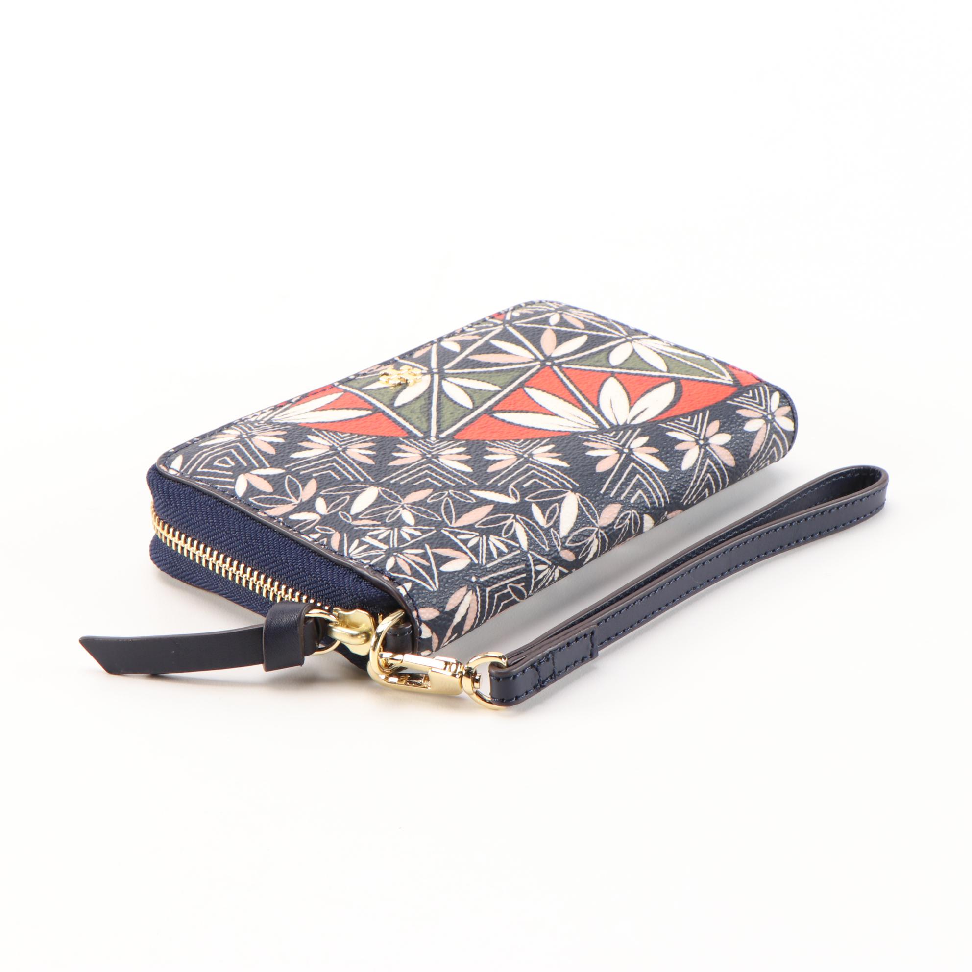 Tory Burch Kerrington Zip-Around Wristlet in Navy Pottery Print