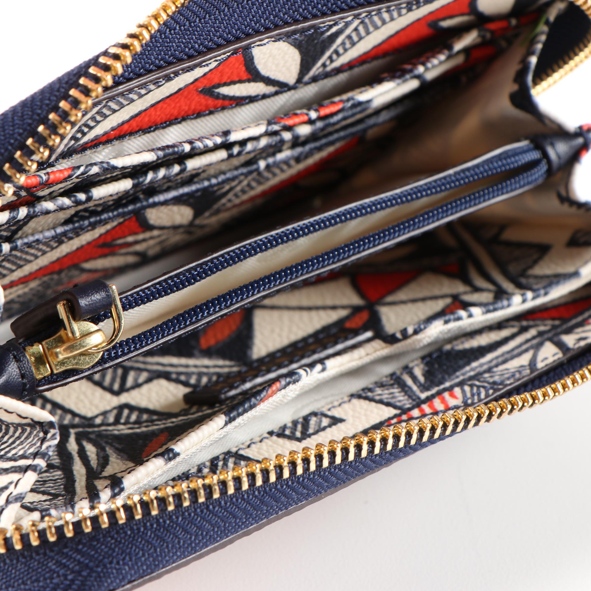 Tory Burch Kerrington Zip-Around Wristlet in Navy Pottery Print