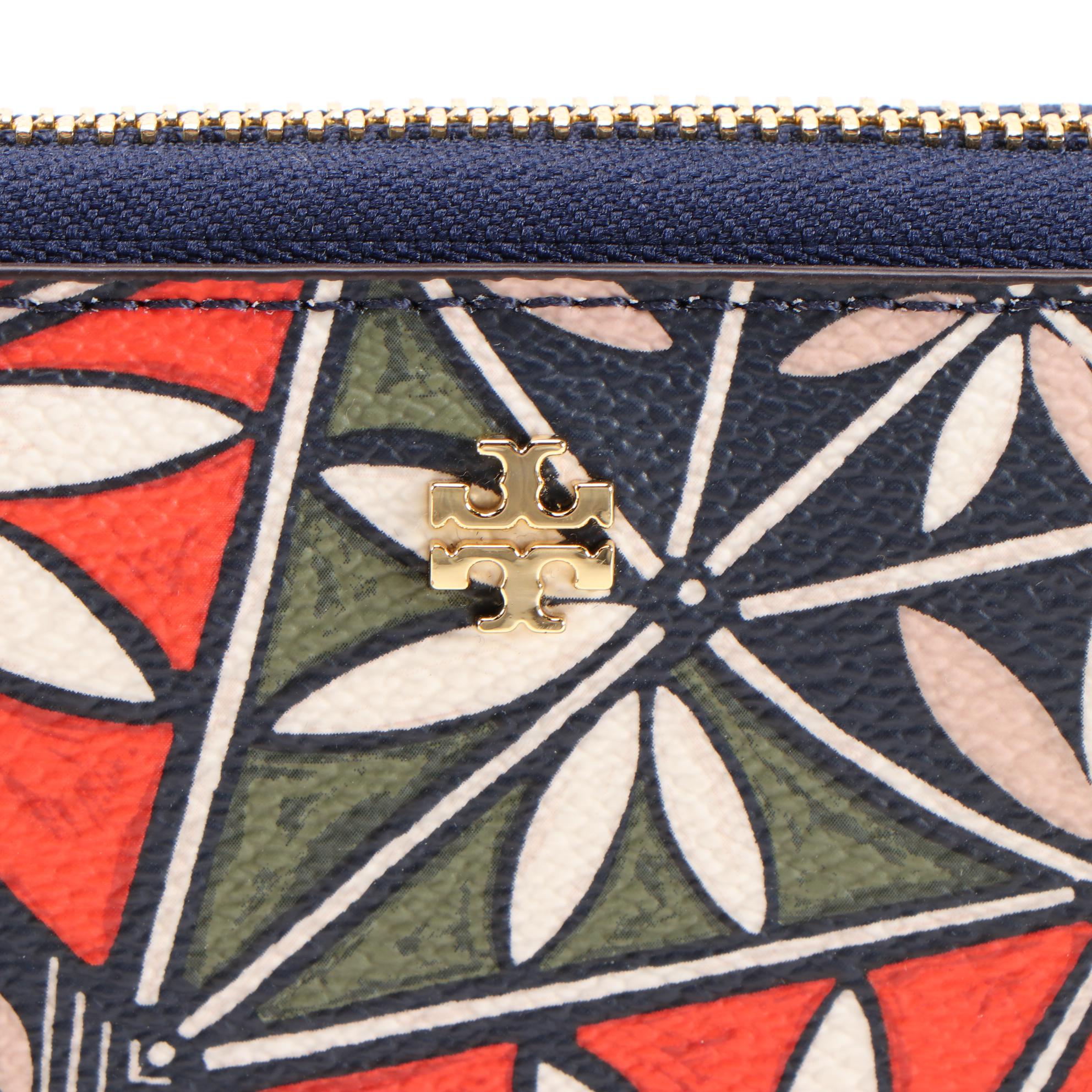 Tory Burch Kerrington Zip-Around Wristlet in Navy Pottery Print