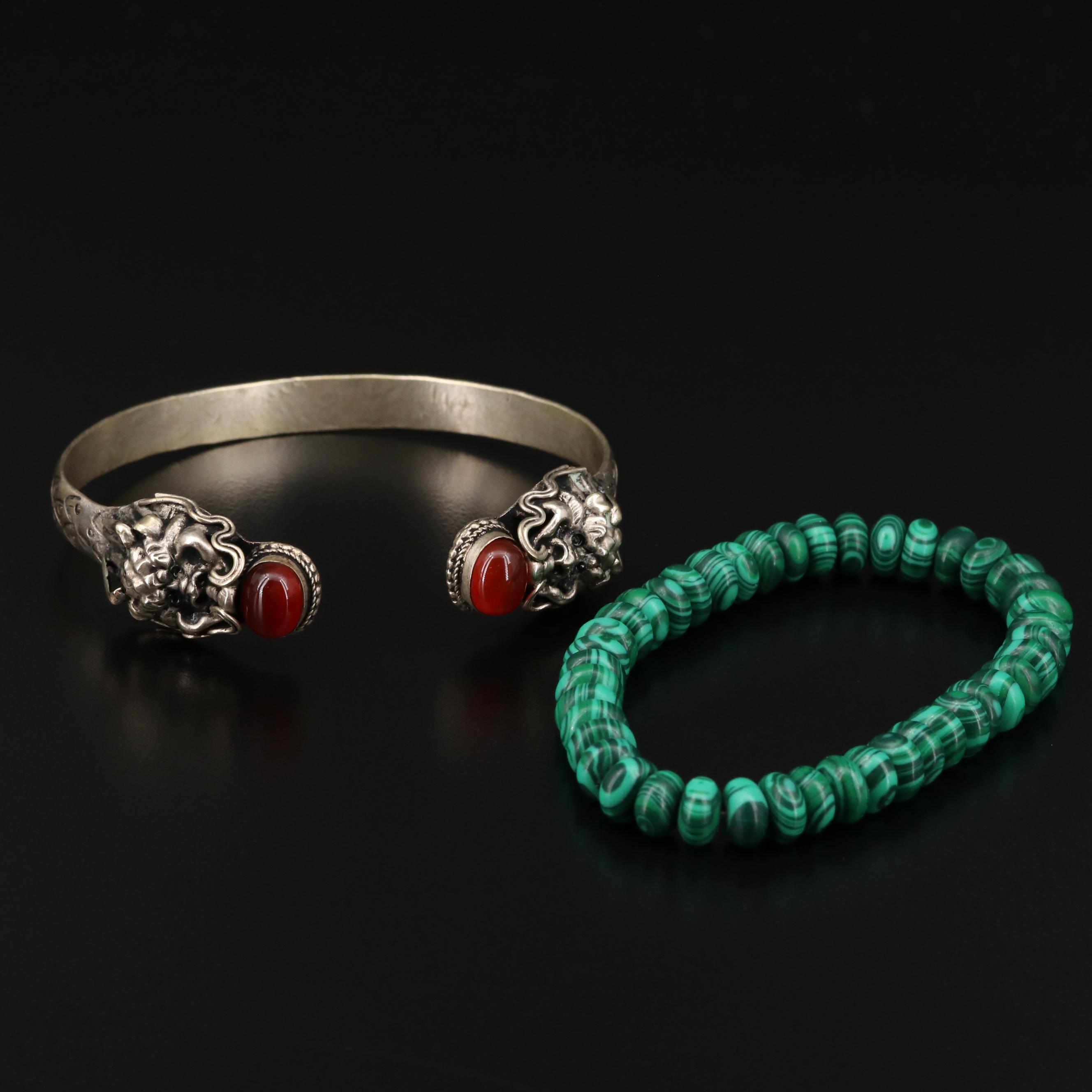 Bracelets Including Carnelian, Malachite and Faux Lapis Lazuli