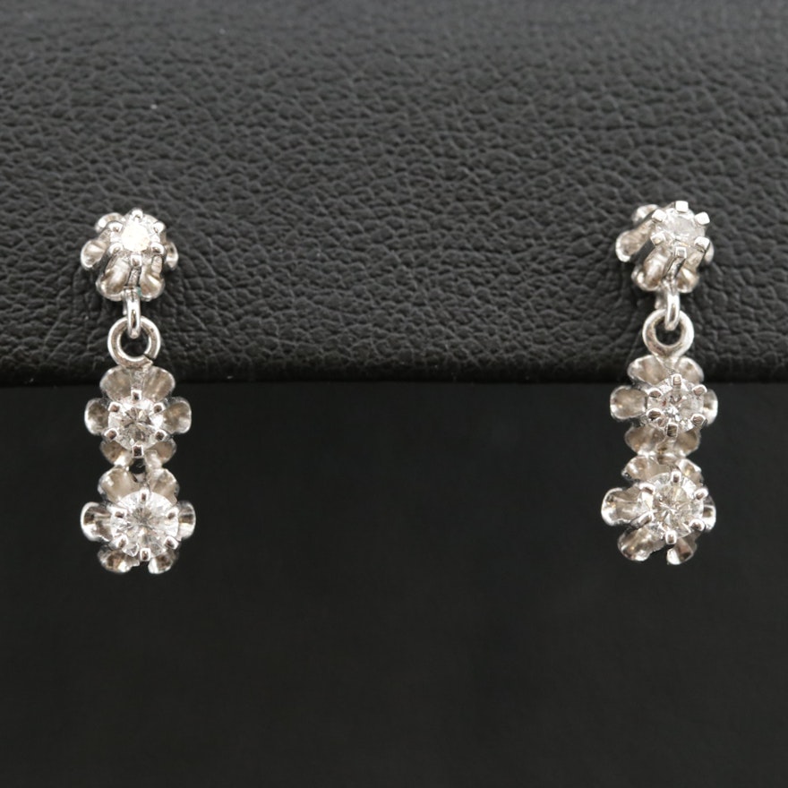 Vintage 14K Diamond Buttercup Trio Earrings