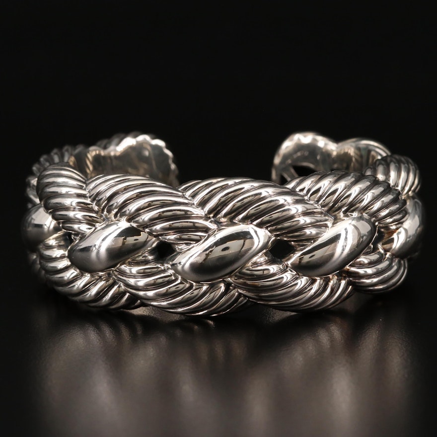 David Yurman Wide Woven Cable Cuff Bracelet in Sterling Silver