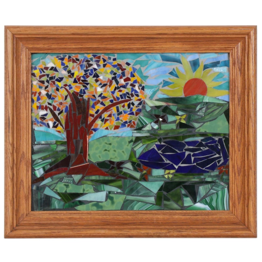 Art Glass Tile Landscape Mosaic Composition, Late 20th Century