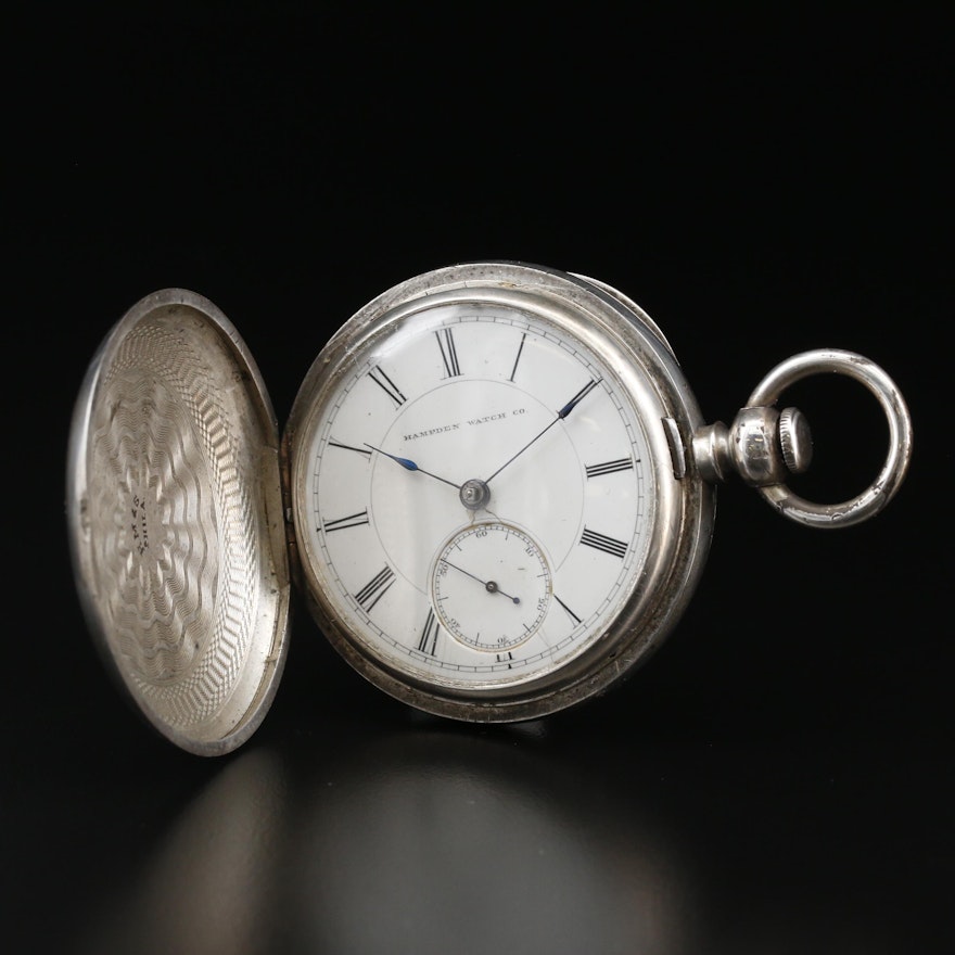 Coin Silver Hampden Key Wind & Set Pocket Watch