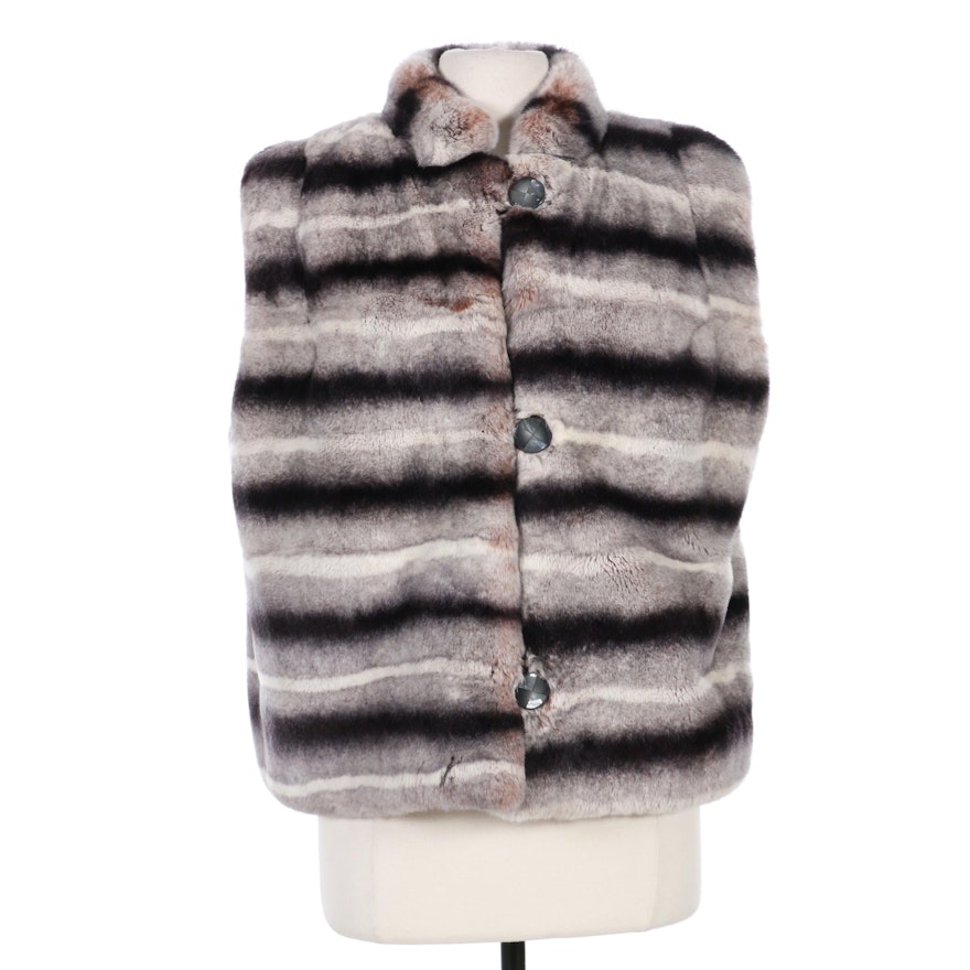 Misha Chinchilla-Dyed Rex Rabbit Fur Vest, Made in Italy