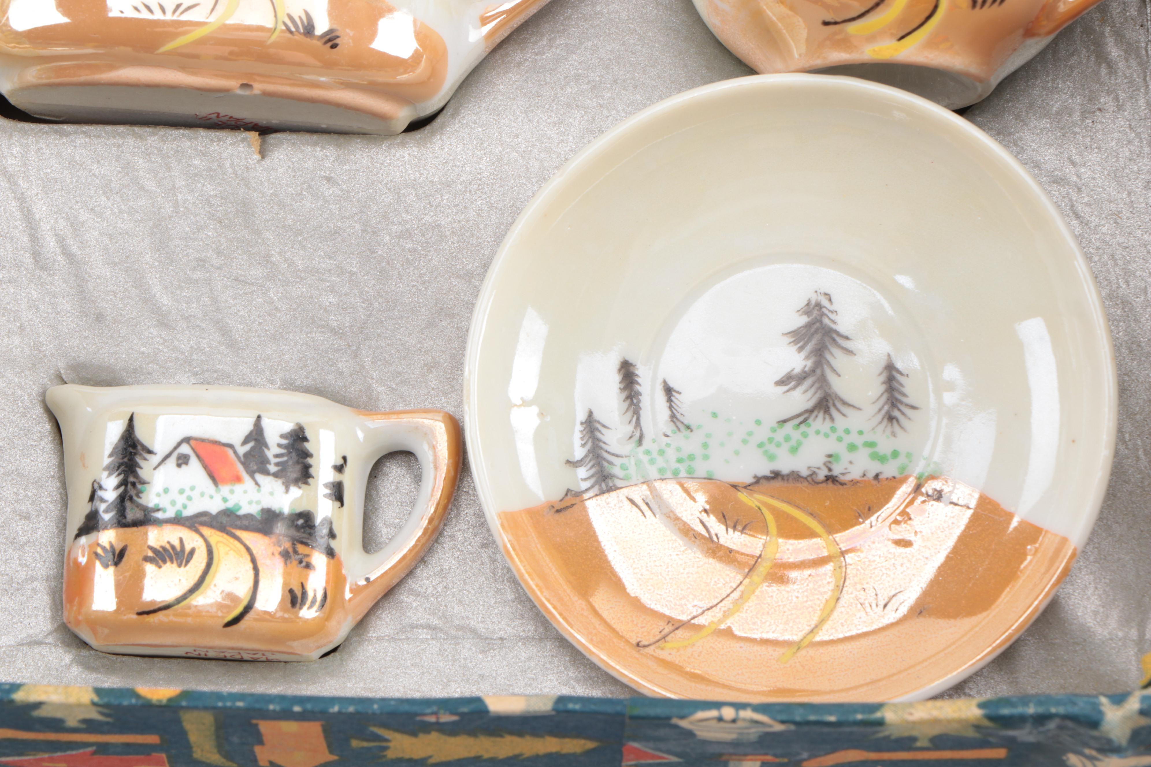 Japanese Porcelain Lustreware Toy Tea Sets in Boxes, Mid-20th Century