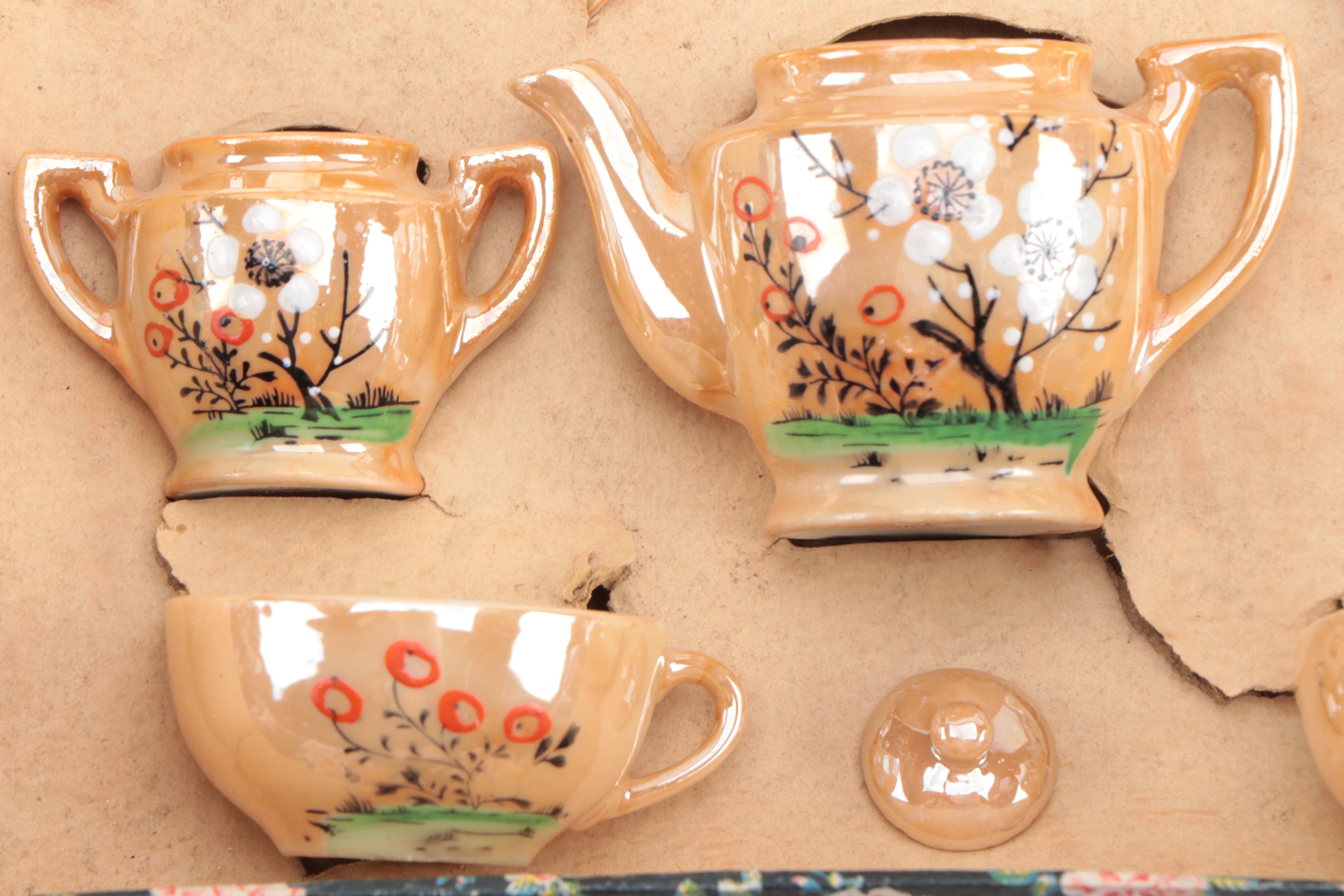 Japanese Porcelain Lustreware Toy Tea Sets in Boxes, Mid-20th Century