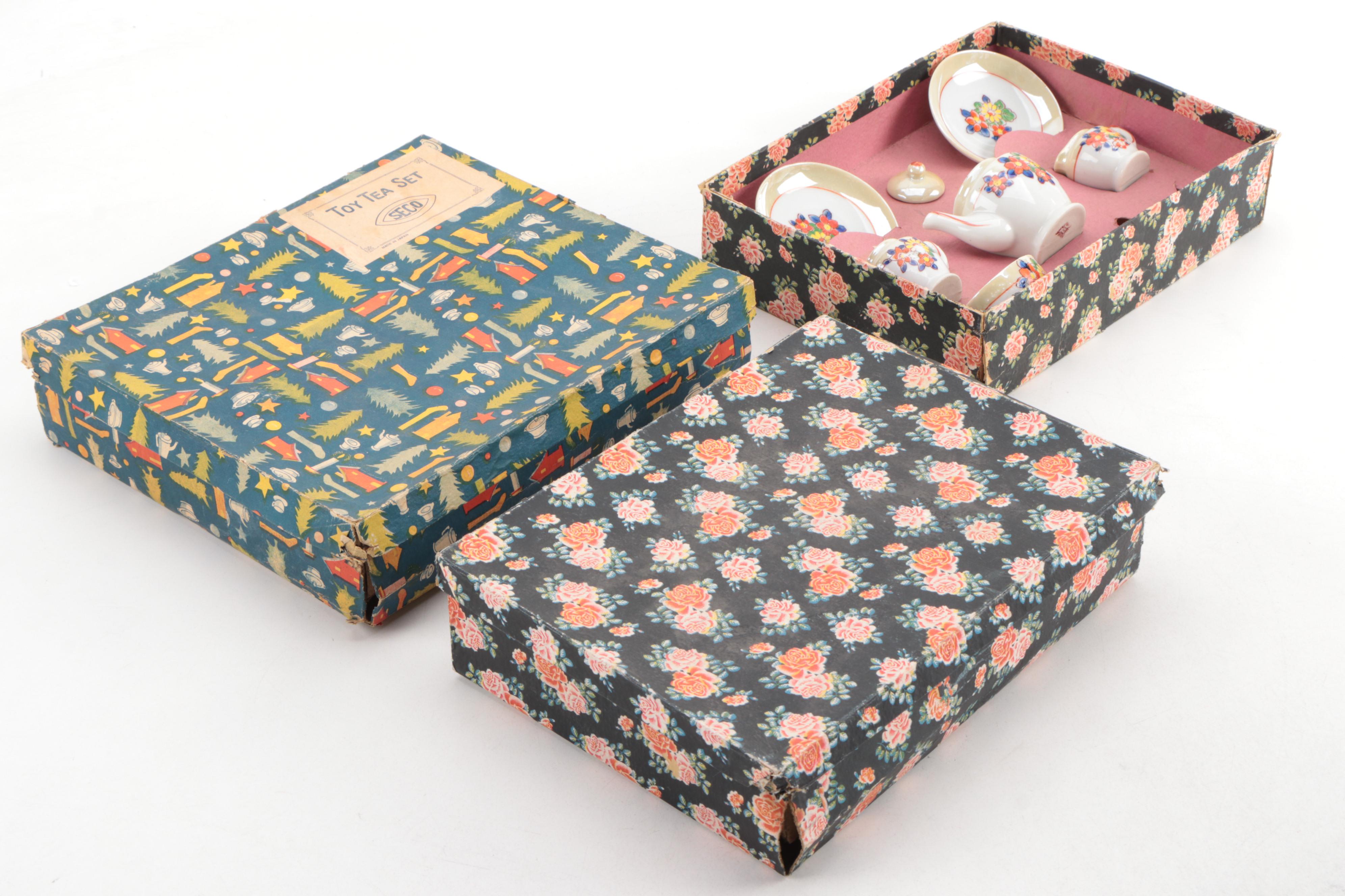 Japanese Porcelain Lustreware Toy Tea Sets in Boxes, Mid-20th Century