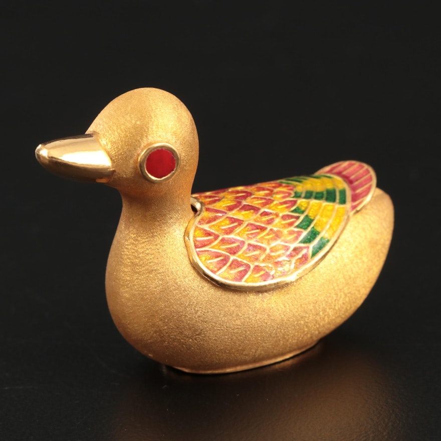 24K Gold and Enamel Duck Pill Box