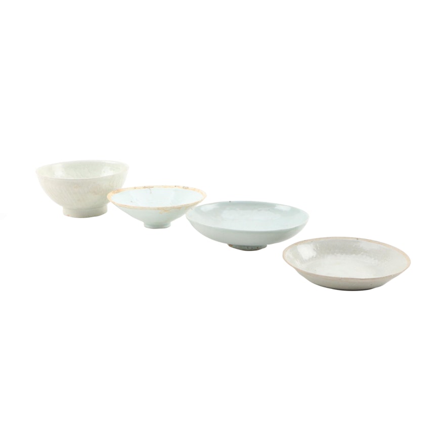 Chinese Yingqing Ware and Celadon Glaze Porcelain Bowls, Song Dynasty