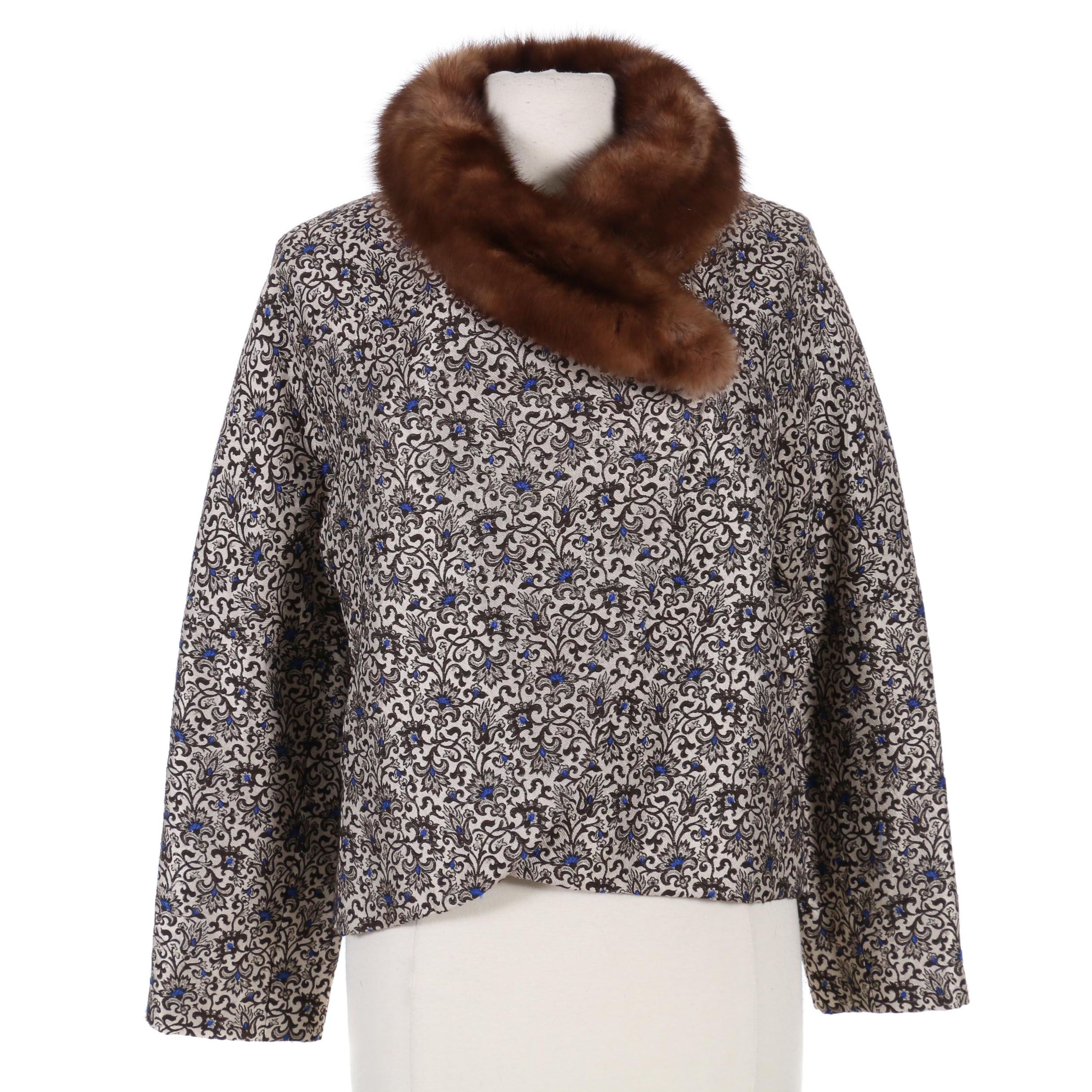 Christian Rupert Wrap-Front Brocade Crop Jacket with Sable Fur Collar