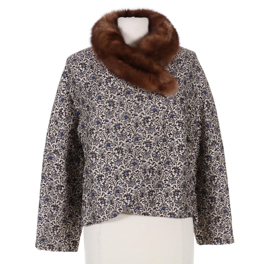 Christian Rupert Wrap-Front Brocade Crop Jacket with Sable Fur Collar