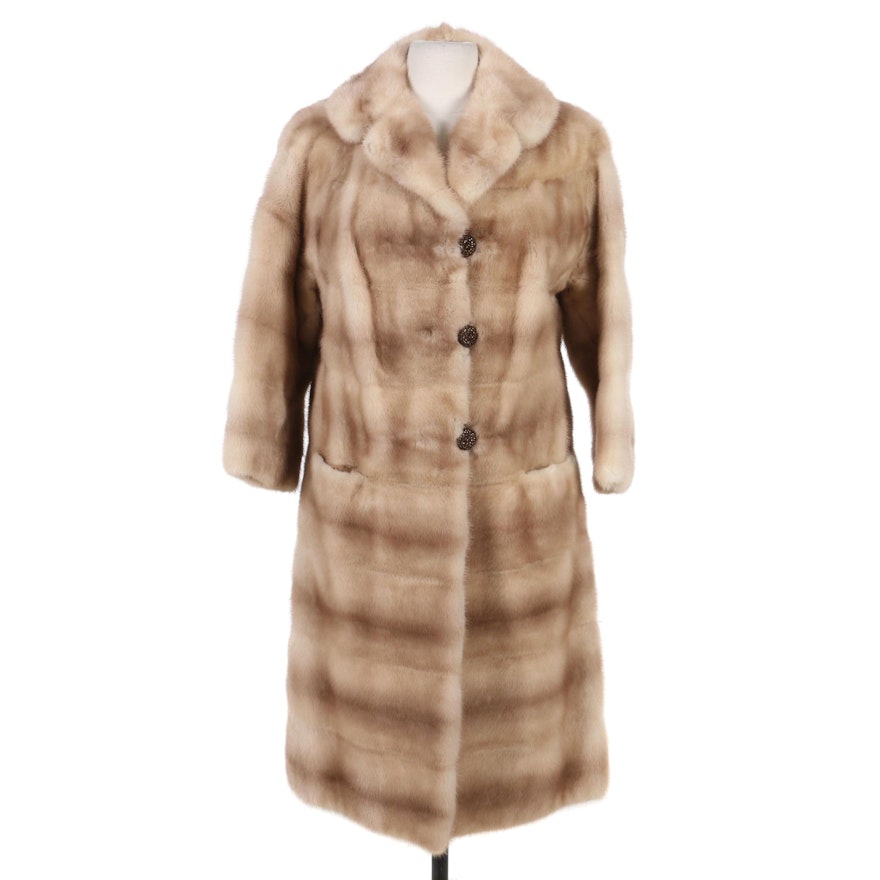 Blond Mink Fur Coat with Horizontal Pelts, Vintage