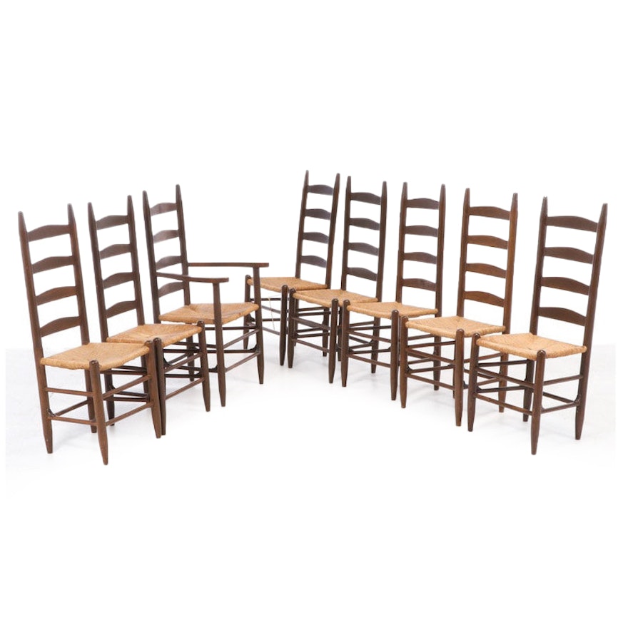 Eight American Primitive Ladderback Dining Chairs, 20th Century