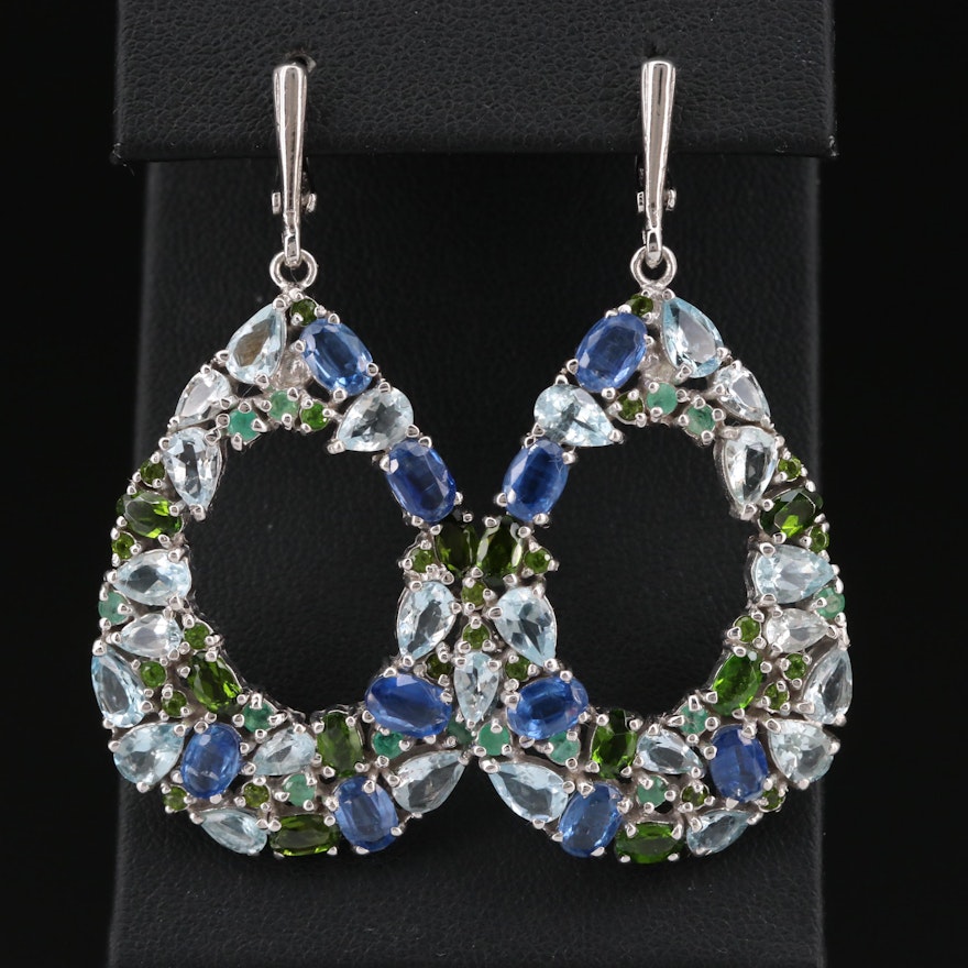 Sterling Dangle Earrings with Kyanite, Emerald, Diopside and Aquamarine