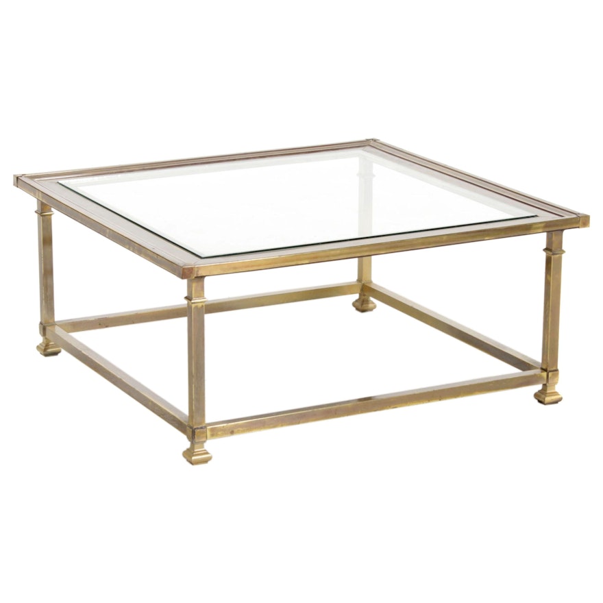 Glass Top Brass Coffee Table, Late 20th Century