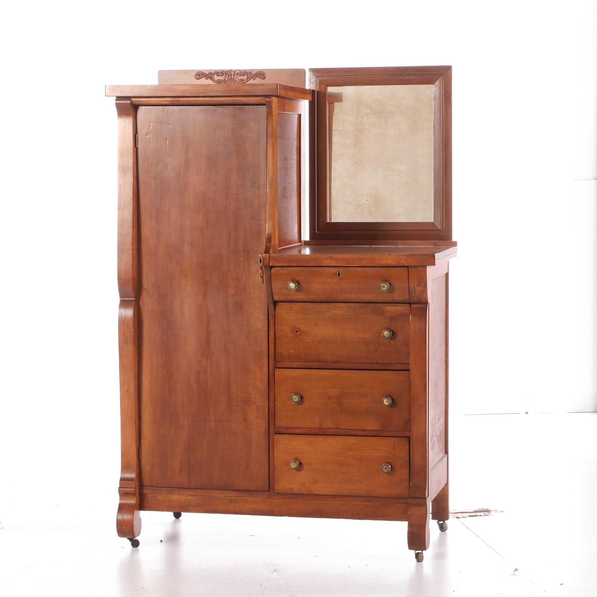 Jos. Peters Empire Style Walnut Chifferobe, Early 20th Century