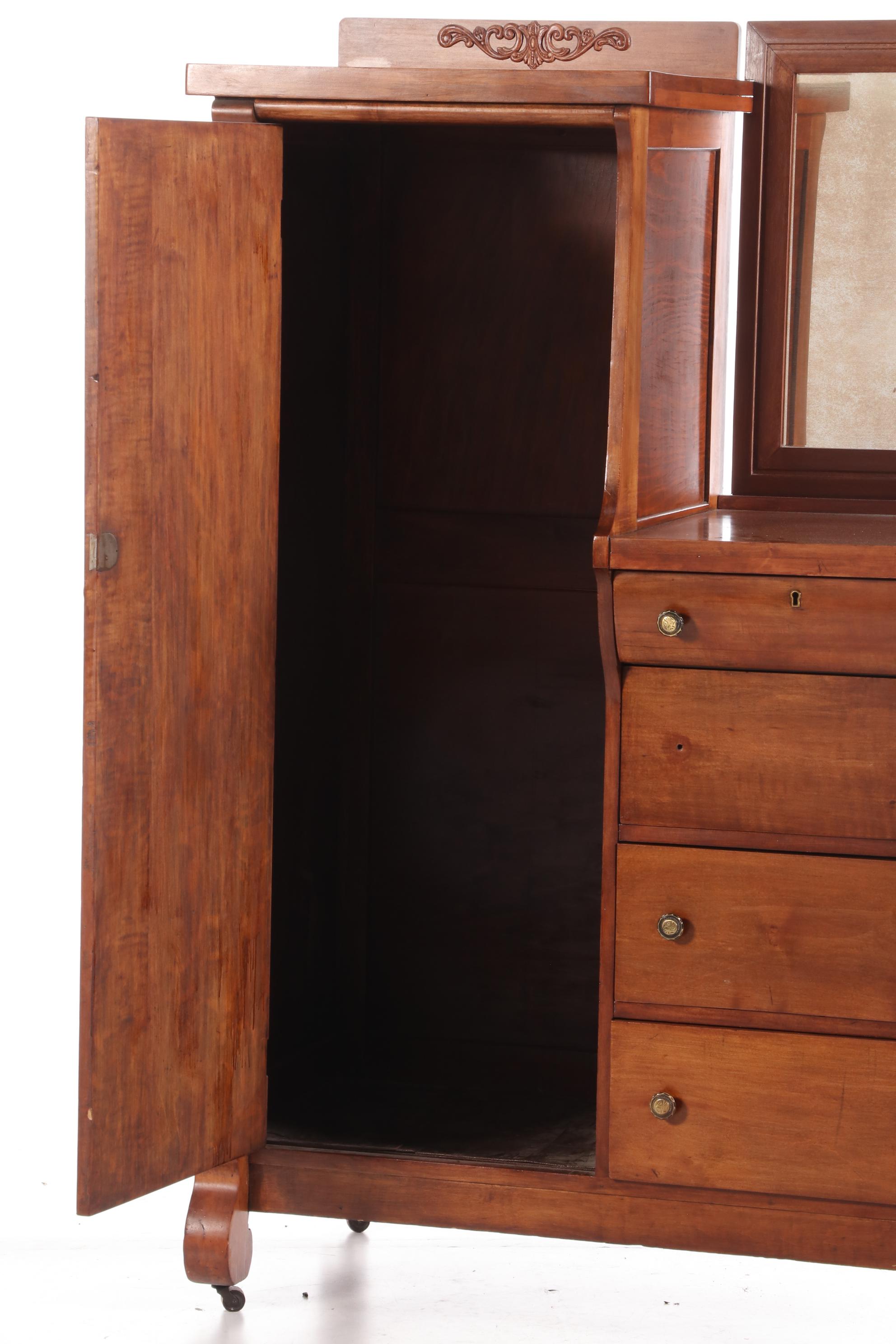 Jos. Peters Empire Style Walnut Chifferobe, Early 20th Century