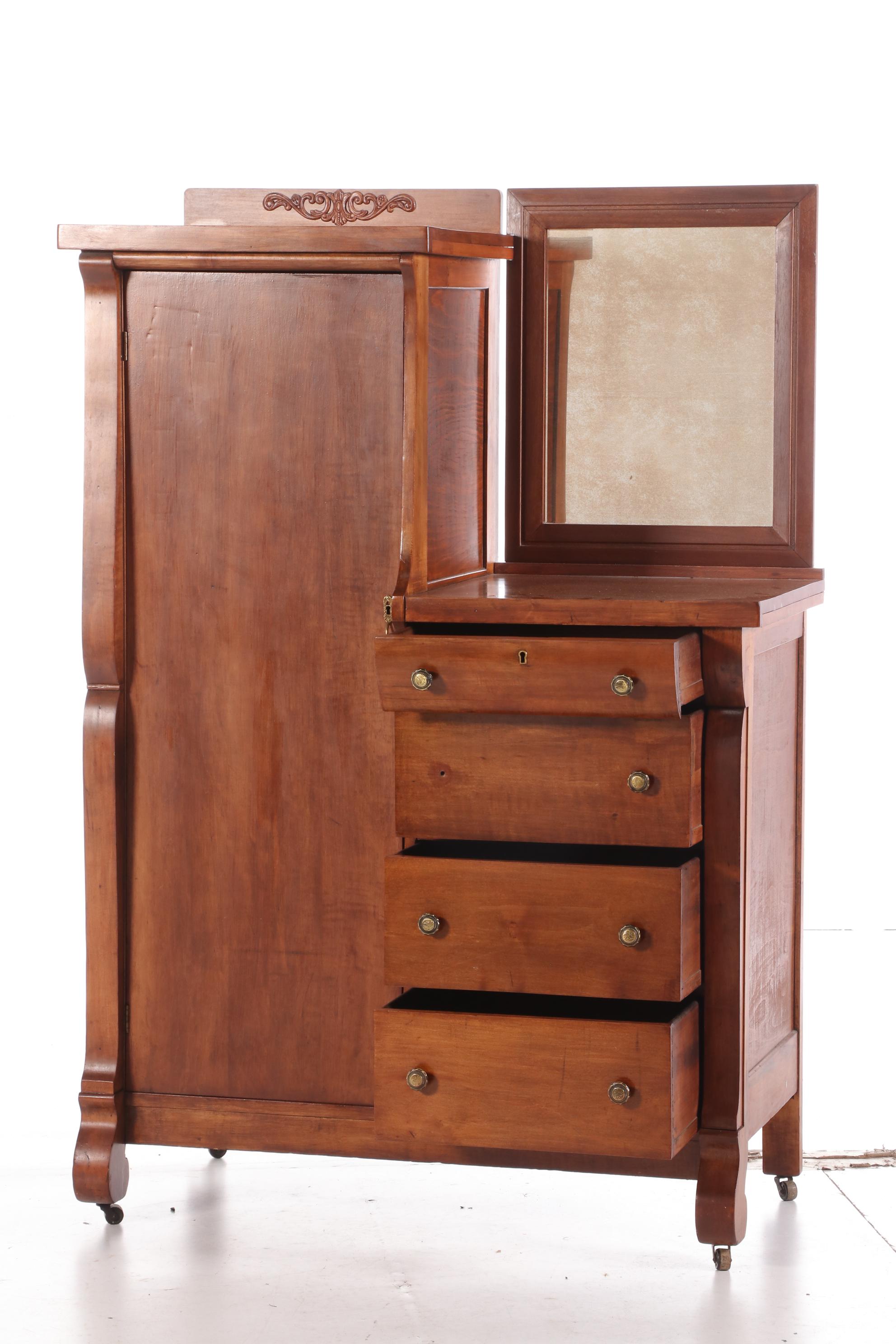 Jos. Peters Empire Style Walnut Chifferobe, Early 20th Century