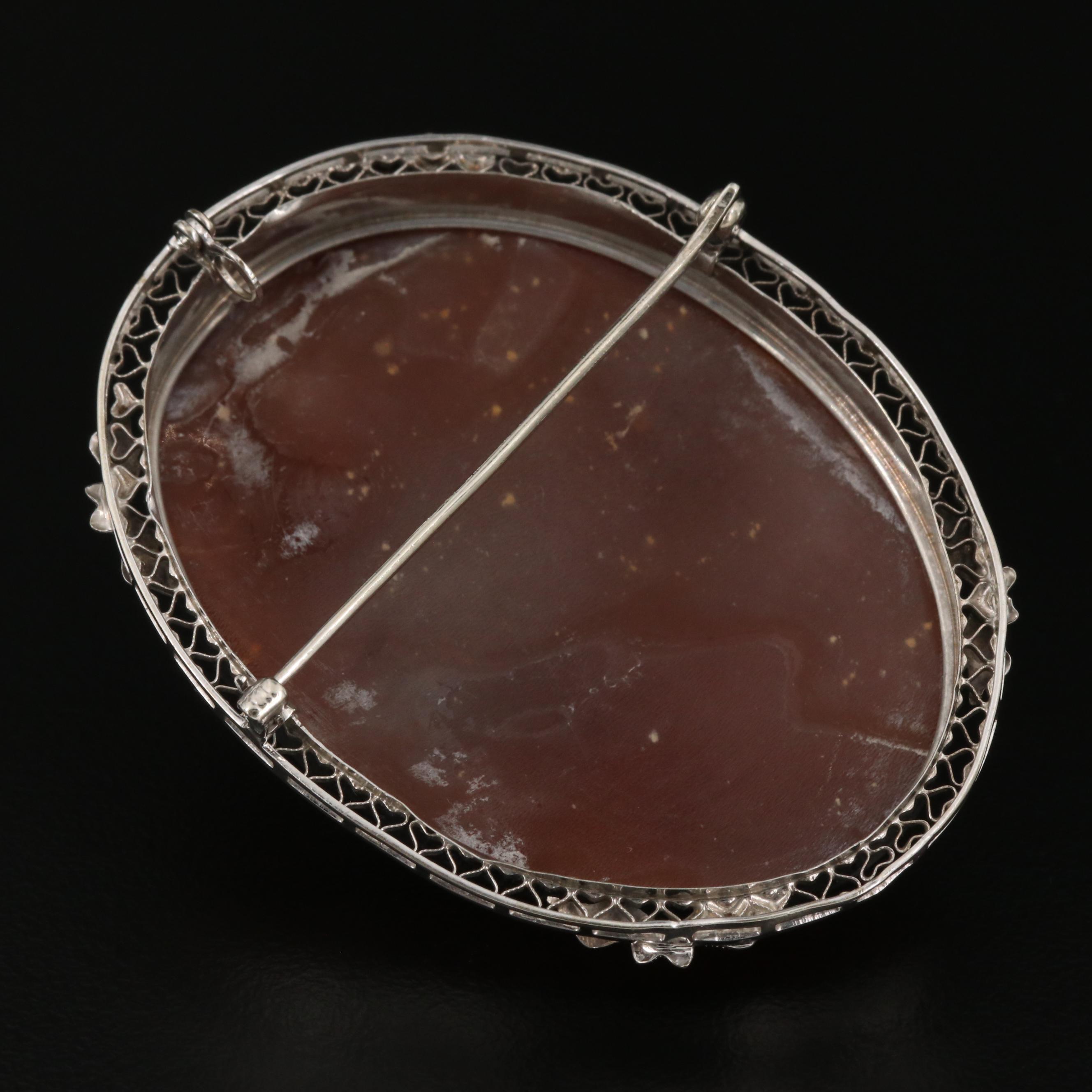 Early 1900s 14K Carved Shell Dancing Greek Goddess Cameo Converter Brooch