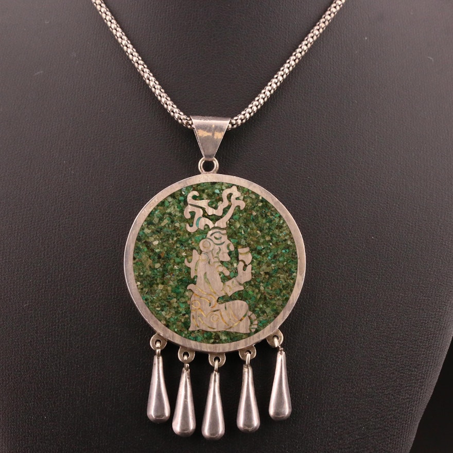 Mexican Sterling Silver Disc Pendant Necklace