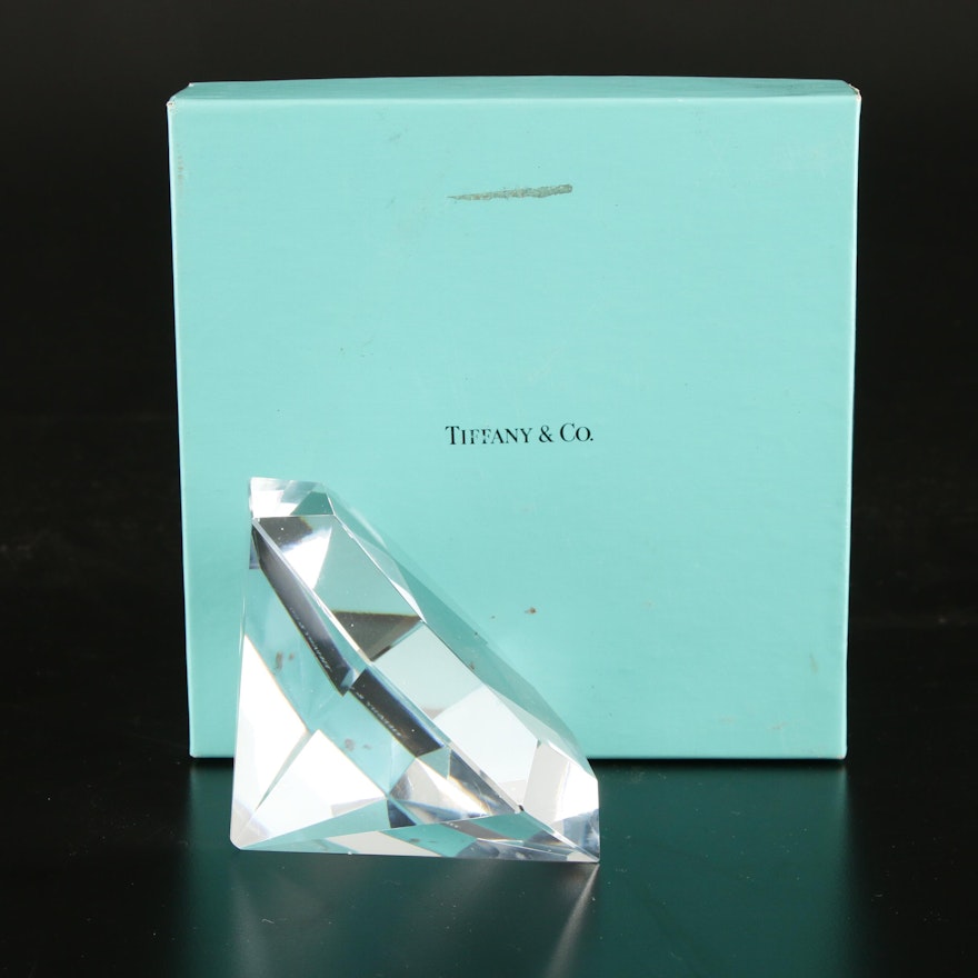 Tiffany & Co. Diamond Faceted Crystal Paperweight