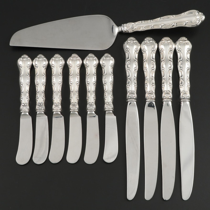 Gorham "Strasbourg" Sterling-Handled Dinner Knives, Butter Spreaders, and Server