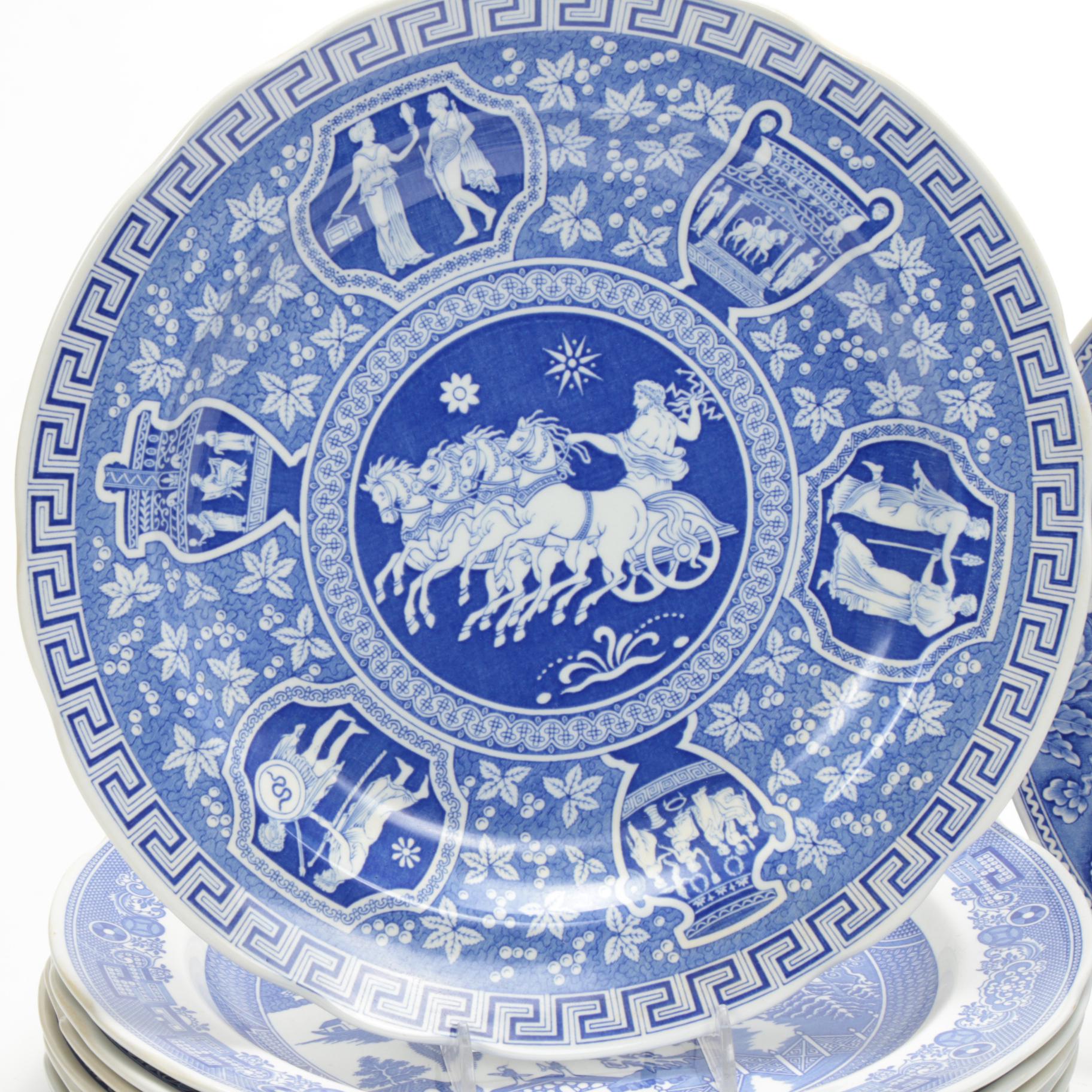Spode Blue Room Collection Dinner Plates Including "Seasons", "Rome", "Willow"