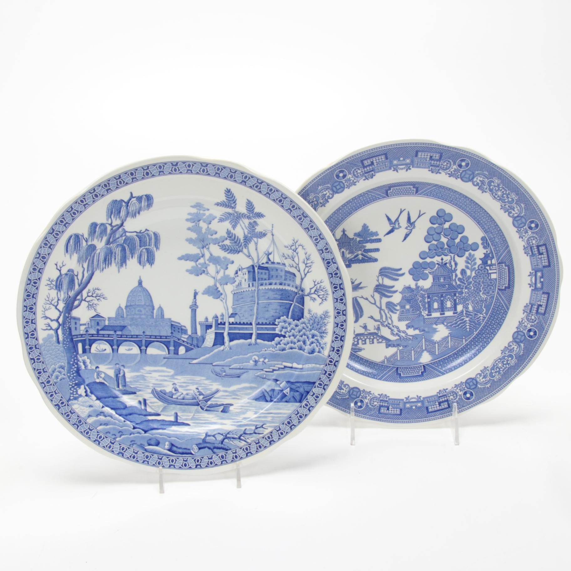 Spode Blue Room Collection Dinner Plates Including "Seasons", "Rome", "Willow"